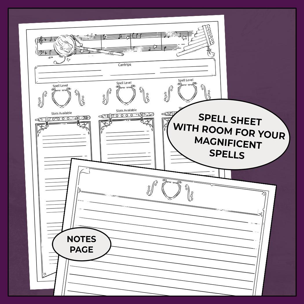 A Bards Adventure, Black & White - DnD 5e Bard Character Sheet - Armor Class