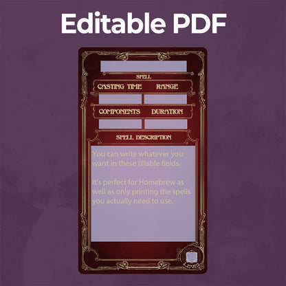 Bard D&D 5e Spell Card, Printable Fillable PDF