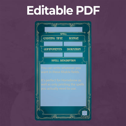 Cleric D&D 5e Spell Card, Printable Fillable PDF