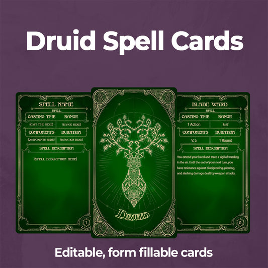 Druid D&D 5e Spell Card, Printable Fillable PDF