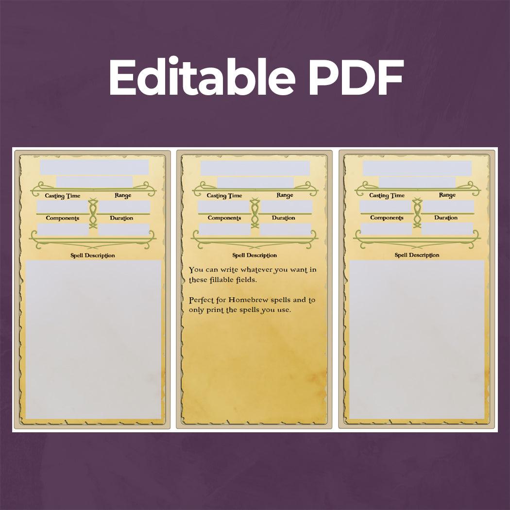 Cleric Spell Cards - Form Fillable Blank PDF - Armor Class