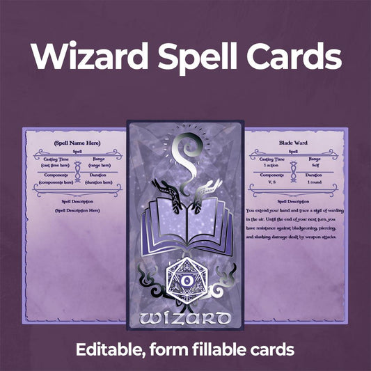 Wizard Spell Cards - Form Fillable Blank PDF - Armor Class