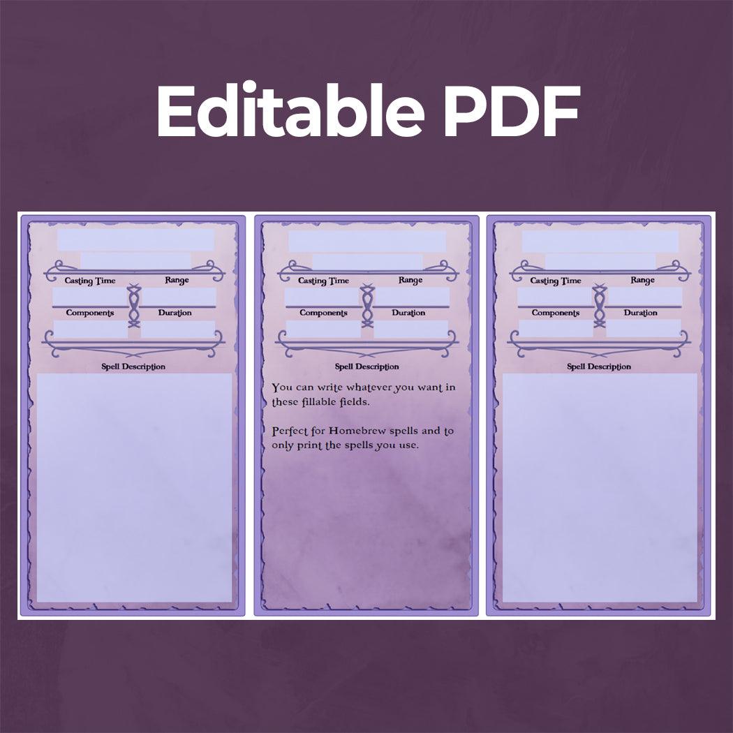 Wizard Spell Cards - Form Fillable Blank PDF - Armor Class