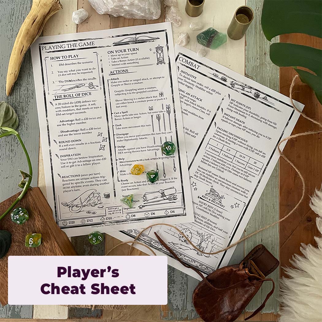 D&D 5e New Player's Cheat Sheet - Reference Sheet for Beginners