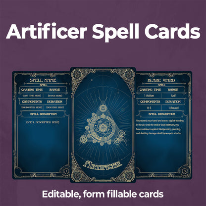 Artificer D&D 5e Spell Card- Printable, Fillable PDF
