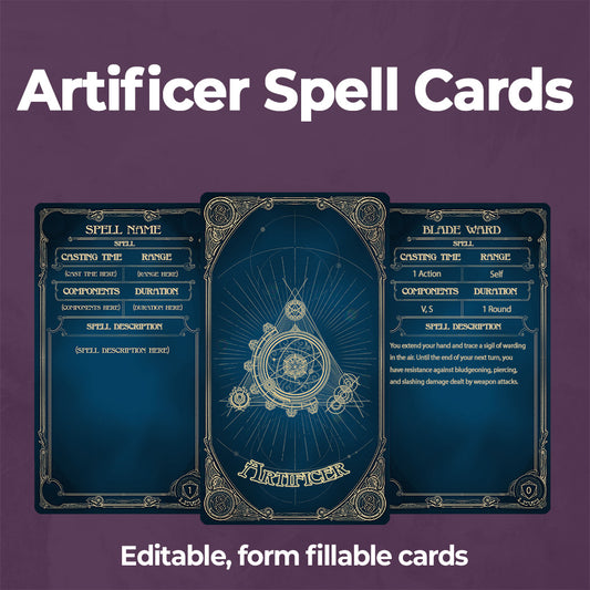 Artificer D&D 5e Spell Card, Printable Fillable PDF