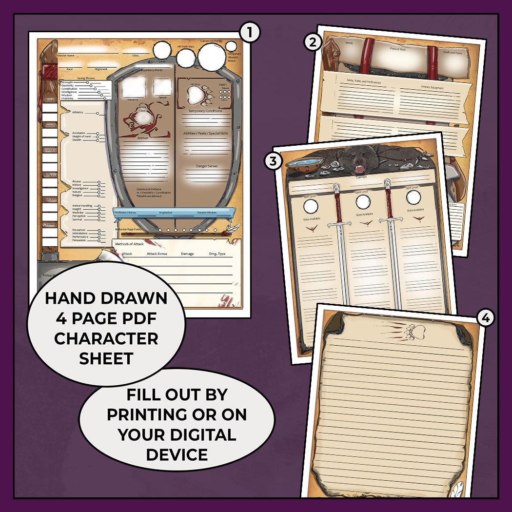 D&amp;D 5e Barbarian Character Sheet, Barbarian Rage - Fillable PDF – Armor ...