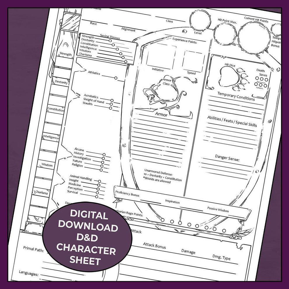 Barbarian Rage, Colorless - DnD 5e Barbarian Character Sheet, Form ...