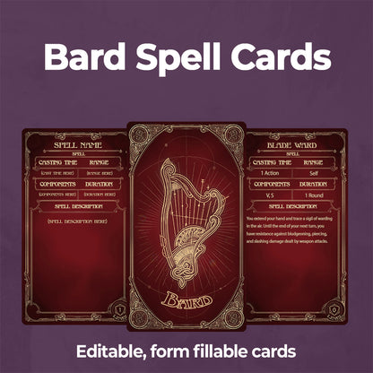 Bard D&D 5e Spell Card- Printable, Fillable PDF