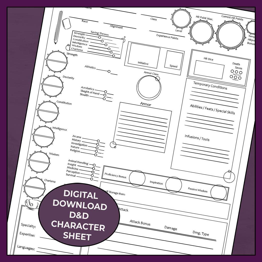 Artificers Blueprint, Black & White - DnD 5e Artificer Character Sheet - Armor Class