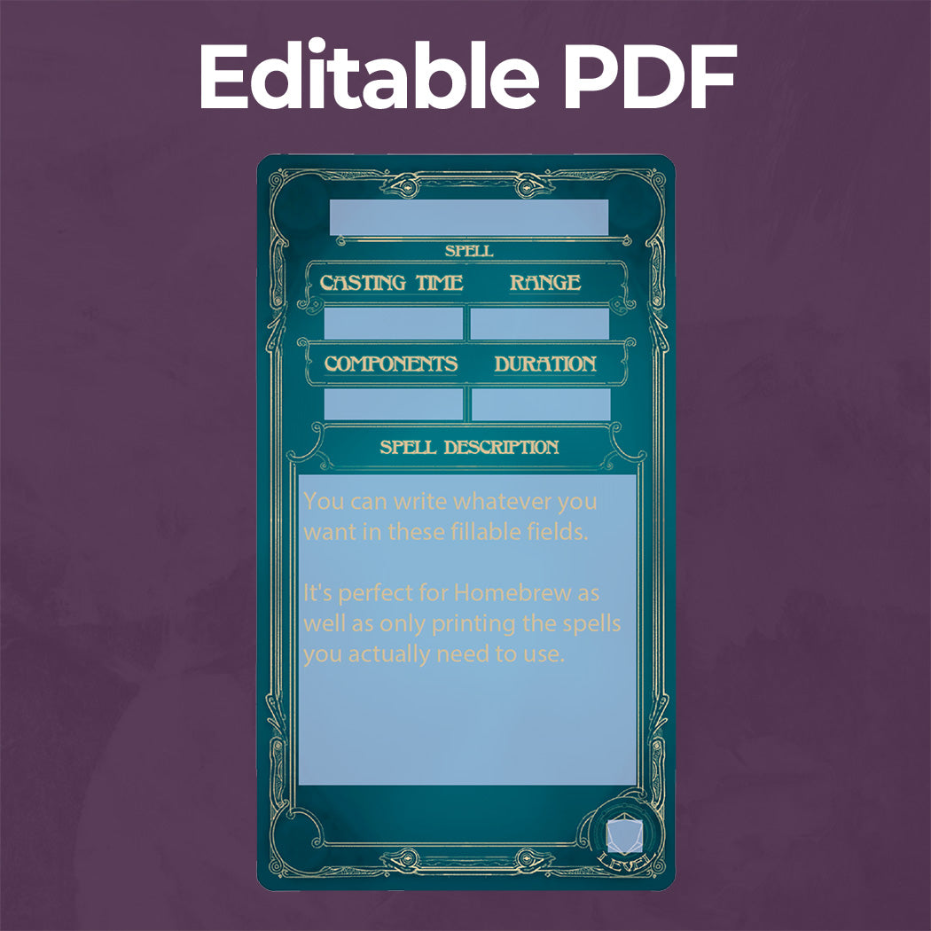 Cleric D&D 5e Spell Card, Printable Fillable PDF