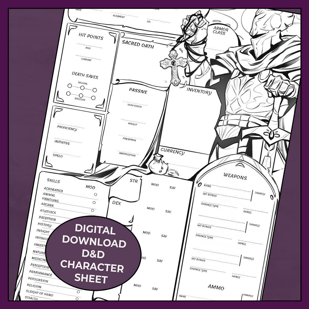 d-d-5e-paladin-character-sheet-crusader-fillable-pdf for Free Printable Dnd Character Sheets D&D 5e Paladin Character Sheet, Crusader - Fillable PDF for Free Printable Dnd Character Sheets