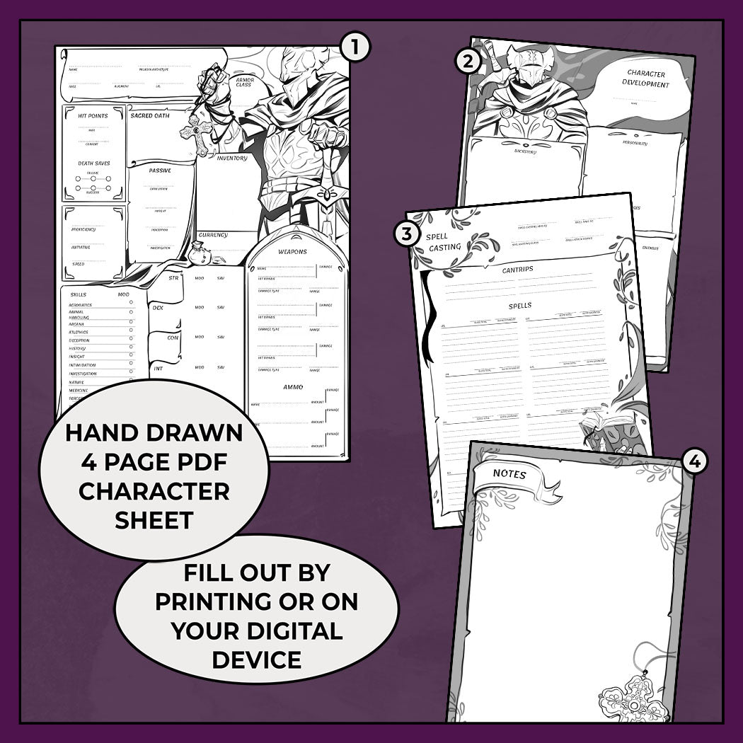 D&amp;D 5e Paladin Character Sheet, Crusader - Fillable PDF – Armor Class