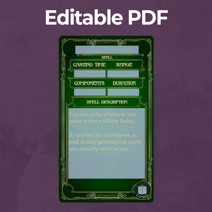 Druid D&D 5e Spell Card, Printable Fillable PDF