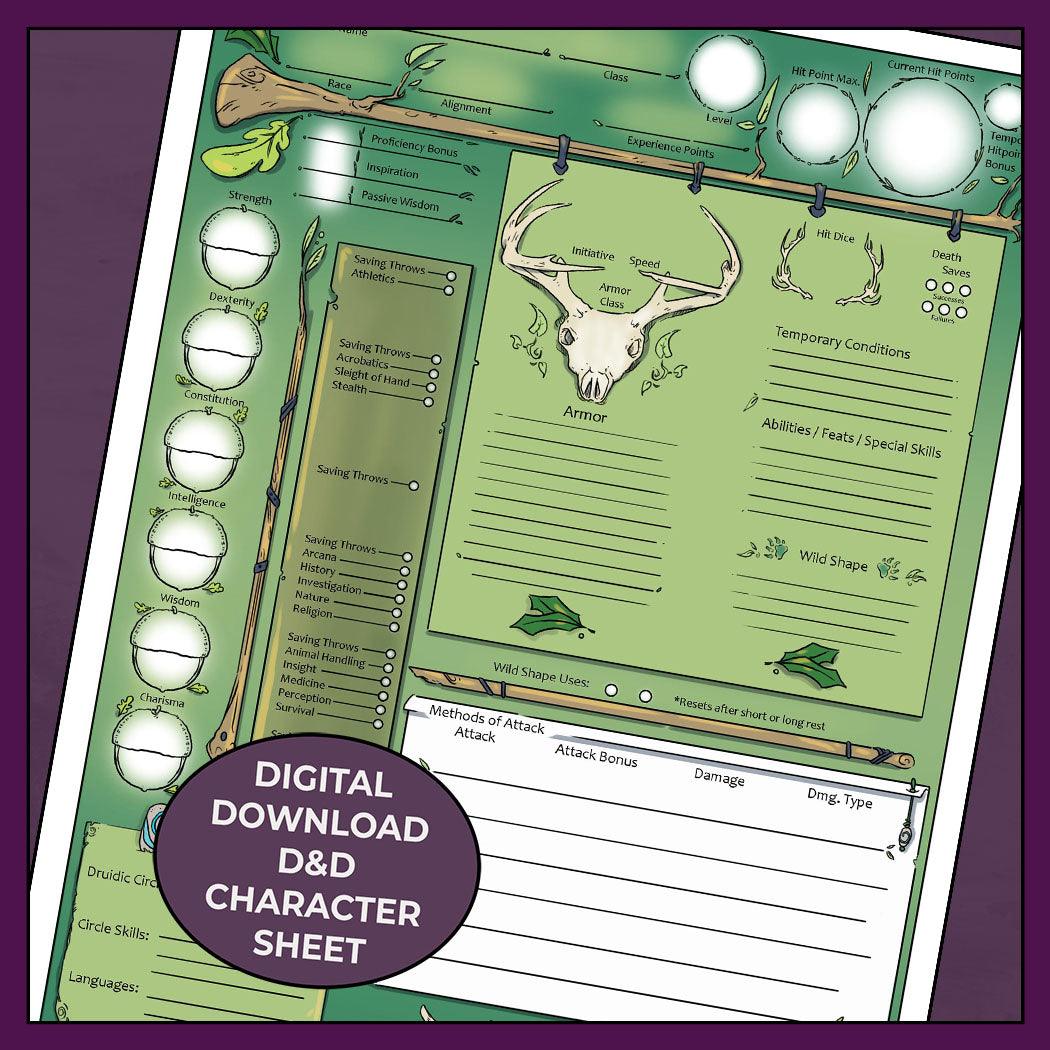 D&D 5e Druid Character Sheet, Force of Nature - Fillable PDF d-d-5e-druid-character-sheet-force-of-nature-fillable-pdf