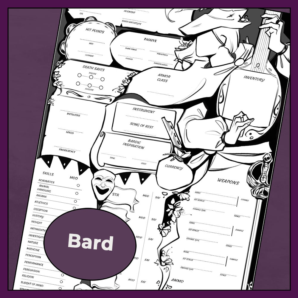 D&amp;D 5e Character Sheet Bundle - All Classes | Noir