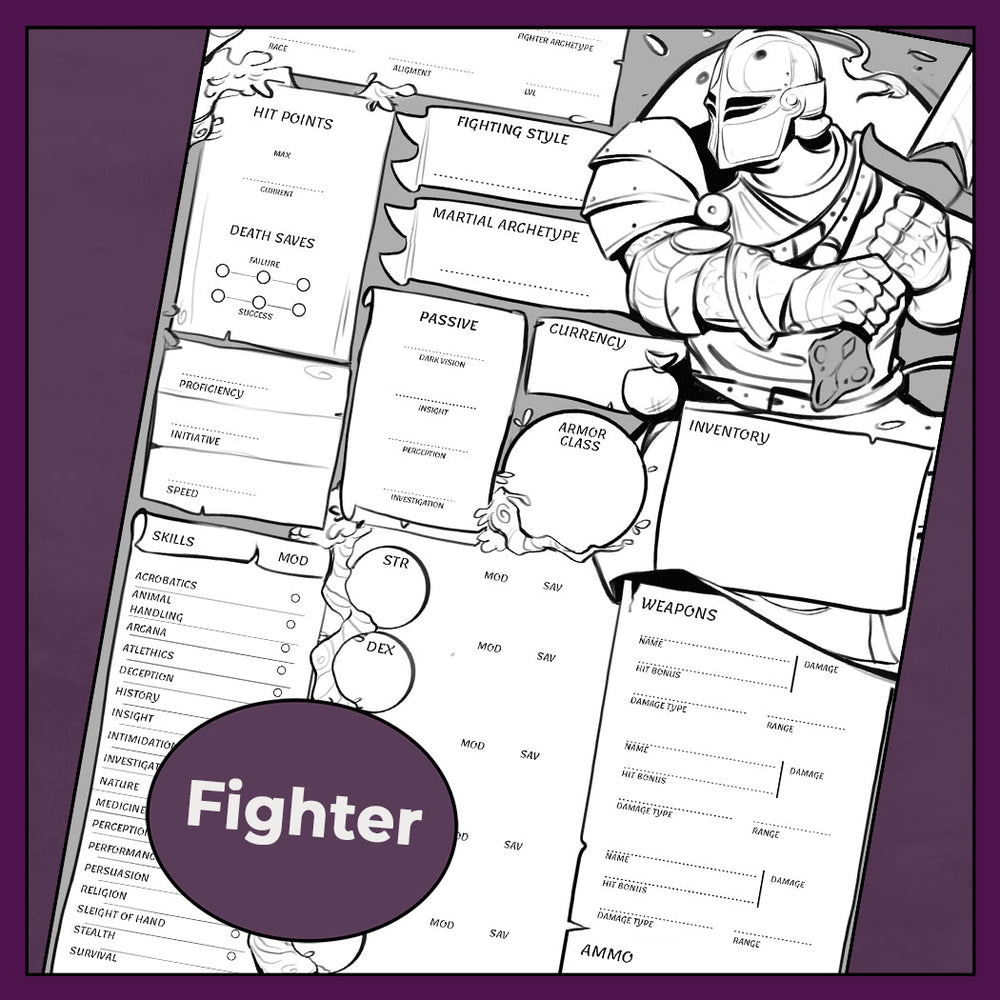 D&amp;D 5e Character Sheet Bundle - All Classes | Noir