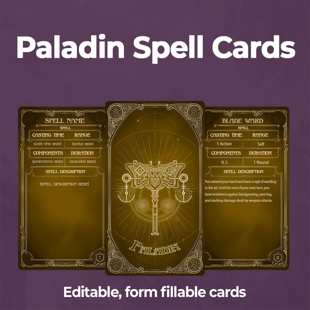 Paladin D&D 5e Spell Card- Printable, Fillable PDF