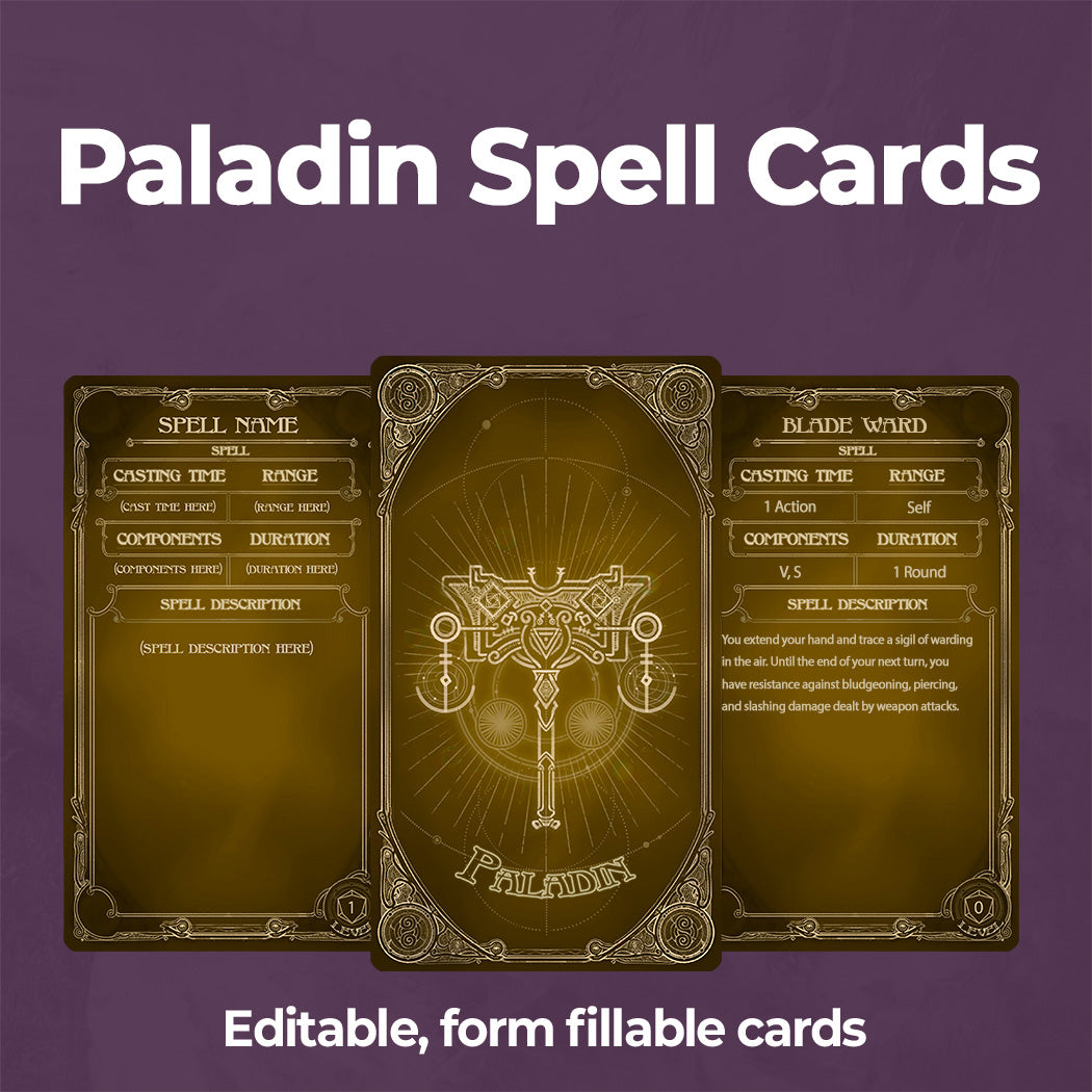 Paladin  D&D 5e Spell Card, Printable Fillable PDF