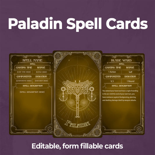 Paladin  D&D 5e Spell Card, Printable Fillable PDF