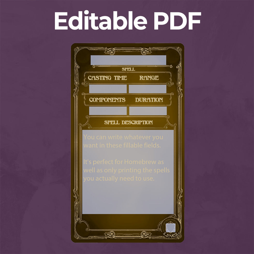 Paladin D&D 5e Spell Card, Printable Fillable PDF