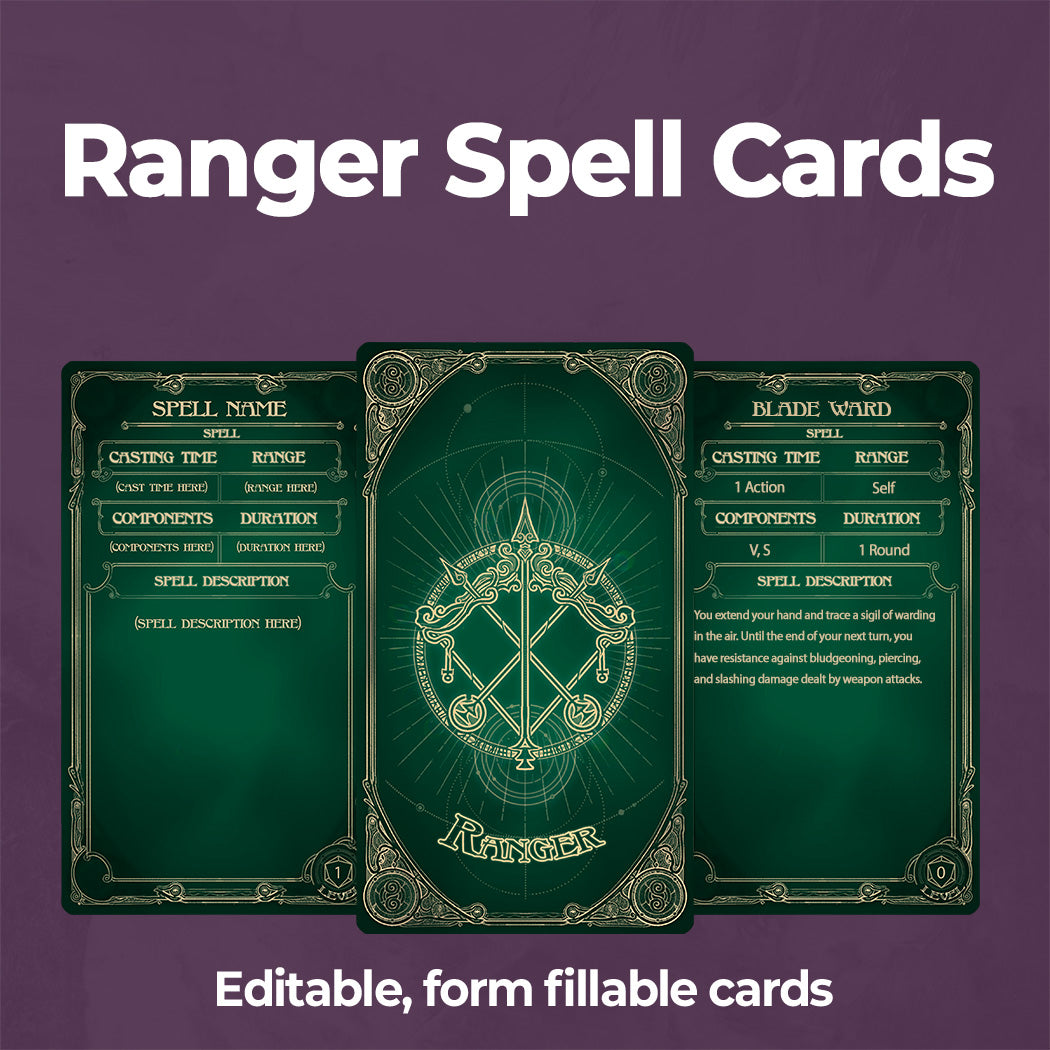 Ranger Spell Cards - D&D 5e Spell Cards - Fillable PDF