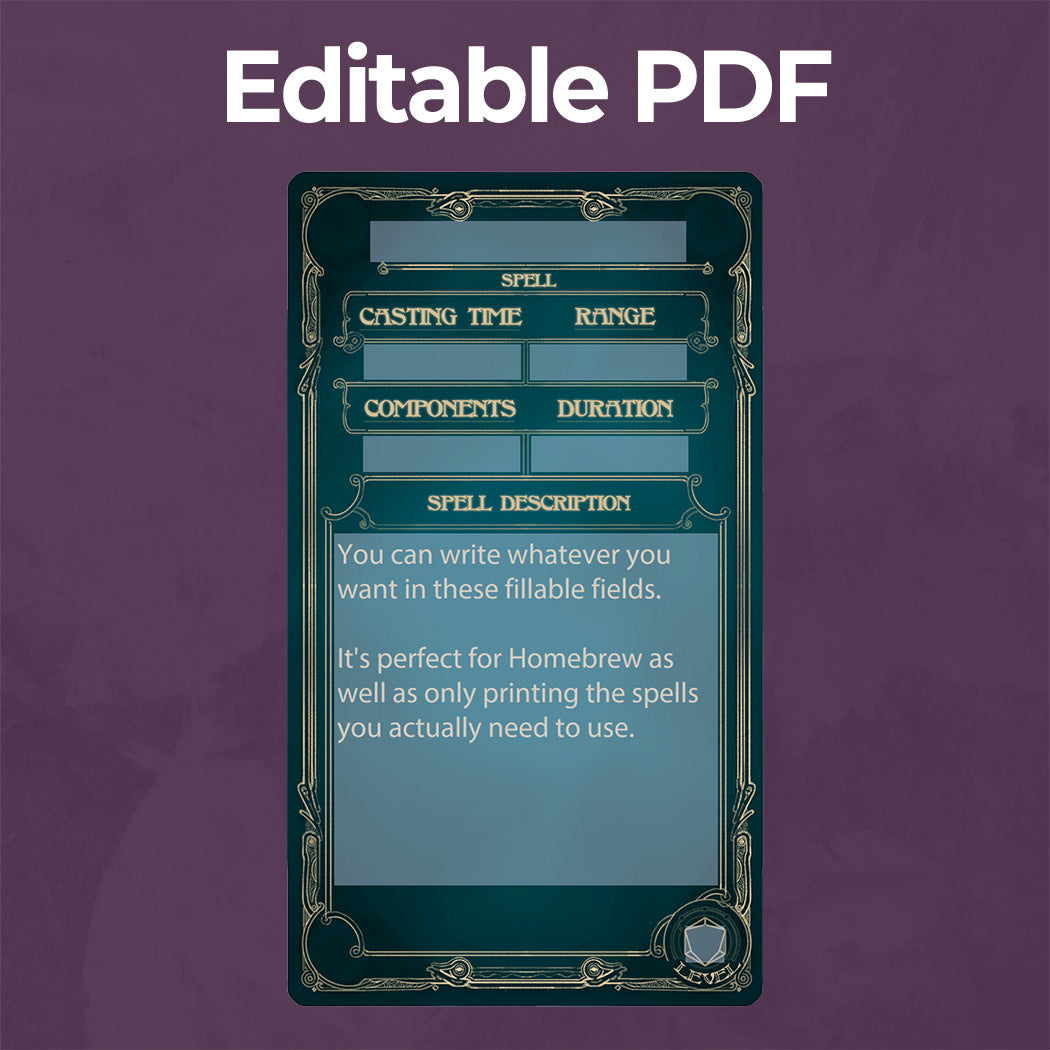 Sorcerer D&D 5e Spell Card, Printable Fillable PDF