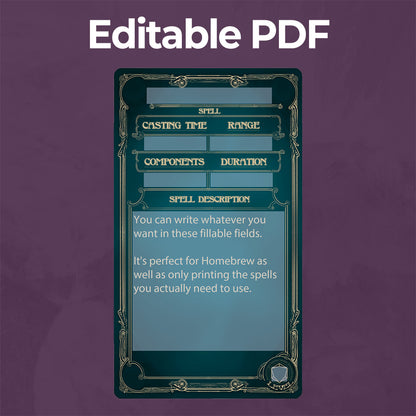 Sorcerer D&D 5e Spell Card, Printable Fillable PDF