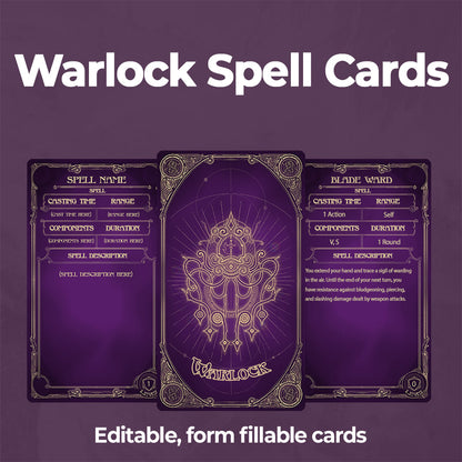 Warlock D&D 5e Spell Card- Printable, Fillable PDF