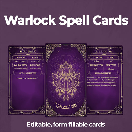 Warlock D&D 5e Spell Card, Printable Fillable PDF