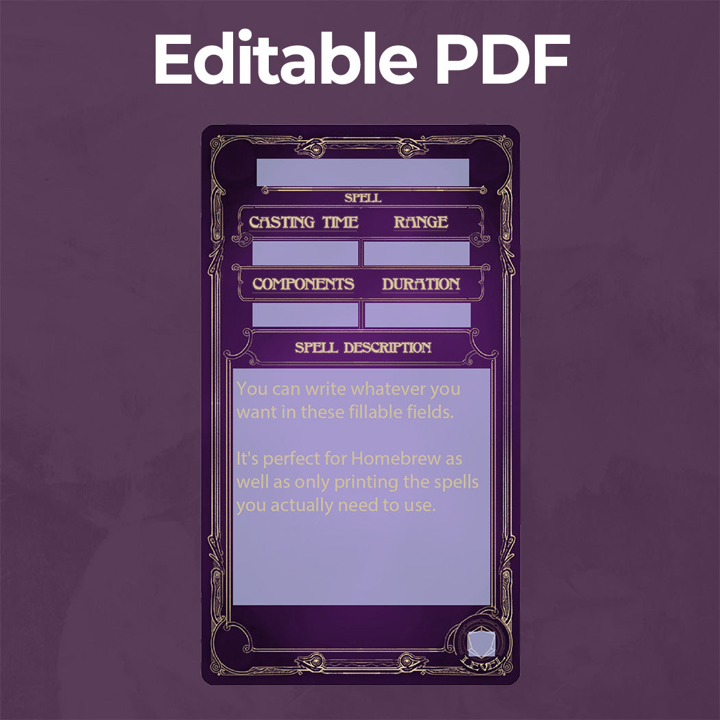 Warlock D&D 5e Spell Card, Printable Fillable PDF