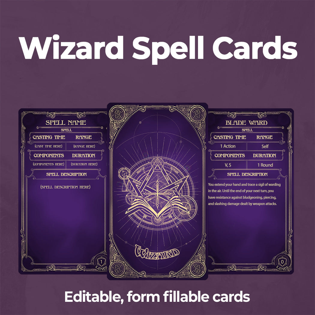 Wizard D&D 5e Spell Card, Printable Fillable PDF