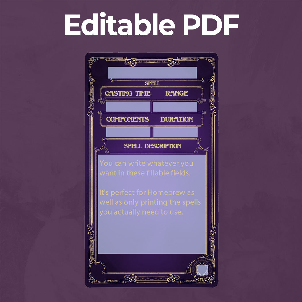 Wizard D&D 5e Spell Card, Printable Fillable PDF