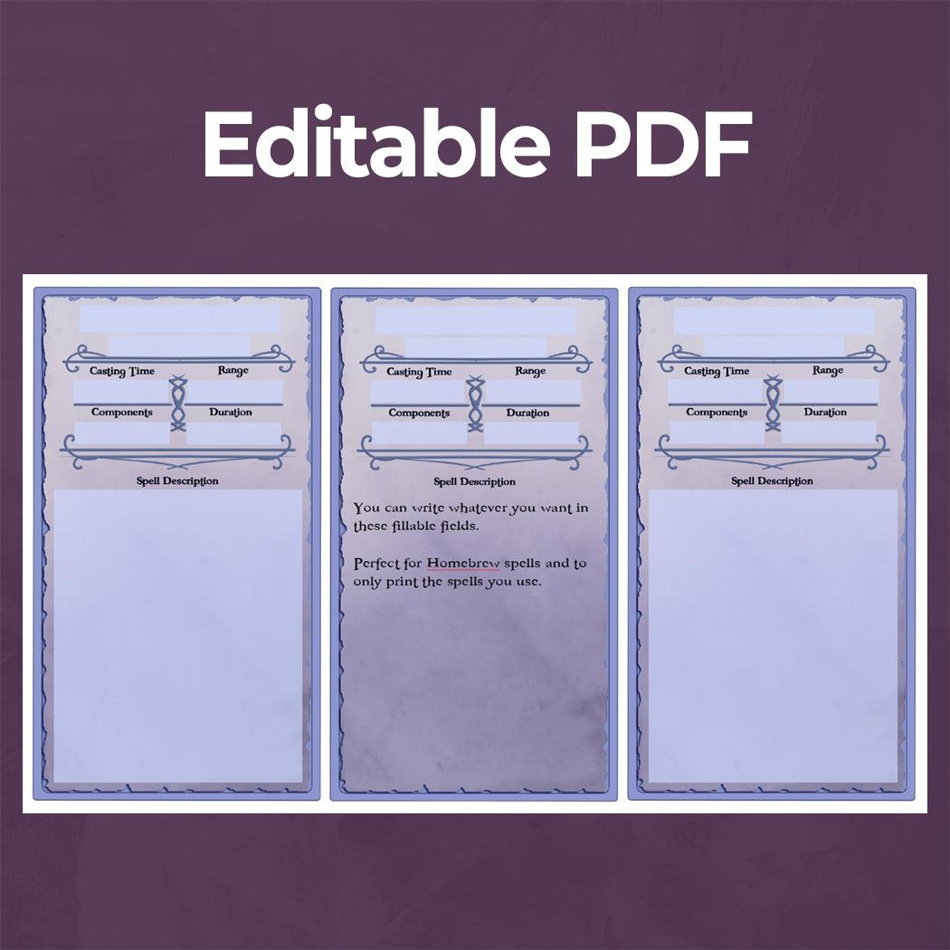 Artificer Spell Cards - Fillable PDF - Armor Class