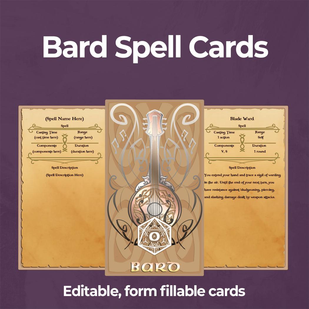 Bard Spell Cards - Fillable PDF - Armor Class