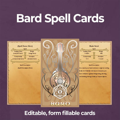 Bard Spell Cards - Fillable PDF - Armor Class