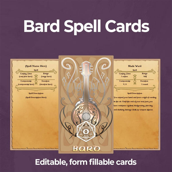 Bard Spell Cards D&D 5e Spell Cards Fillable PDF