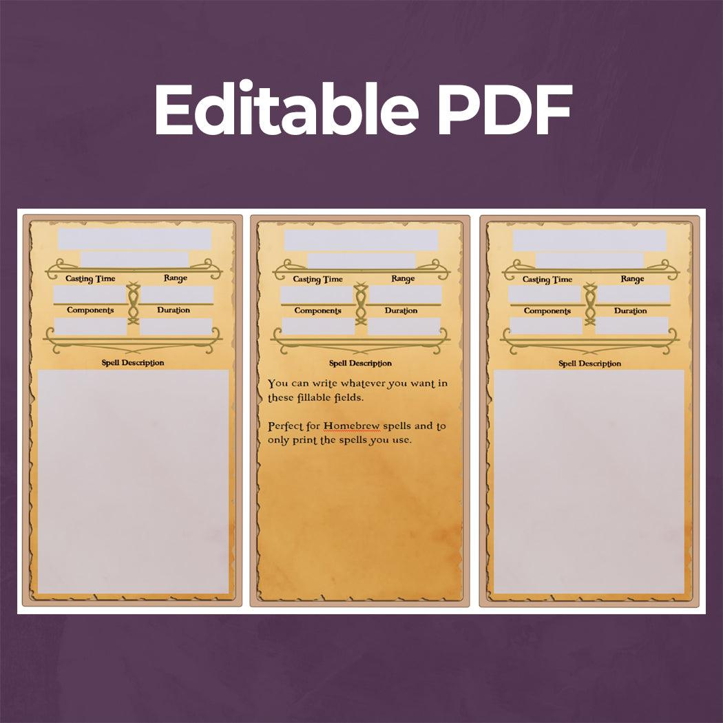 Bard Spell Cards - Fillable PDF - Armor Class