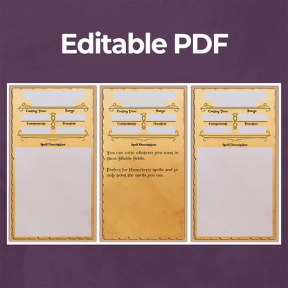Bard Spell Cards - Fillable PDF - Armor Class