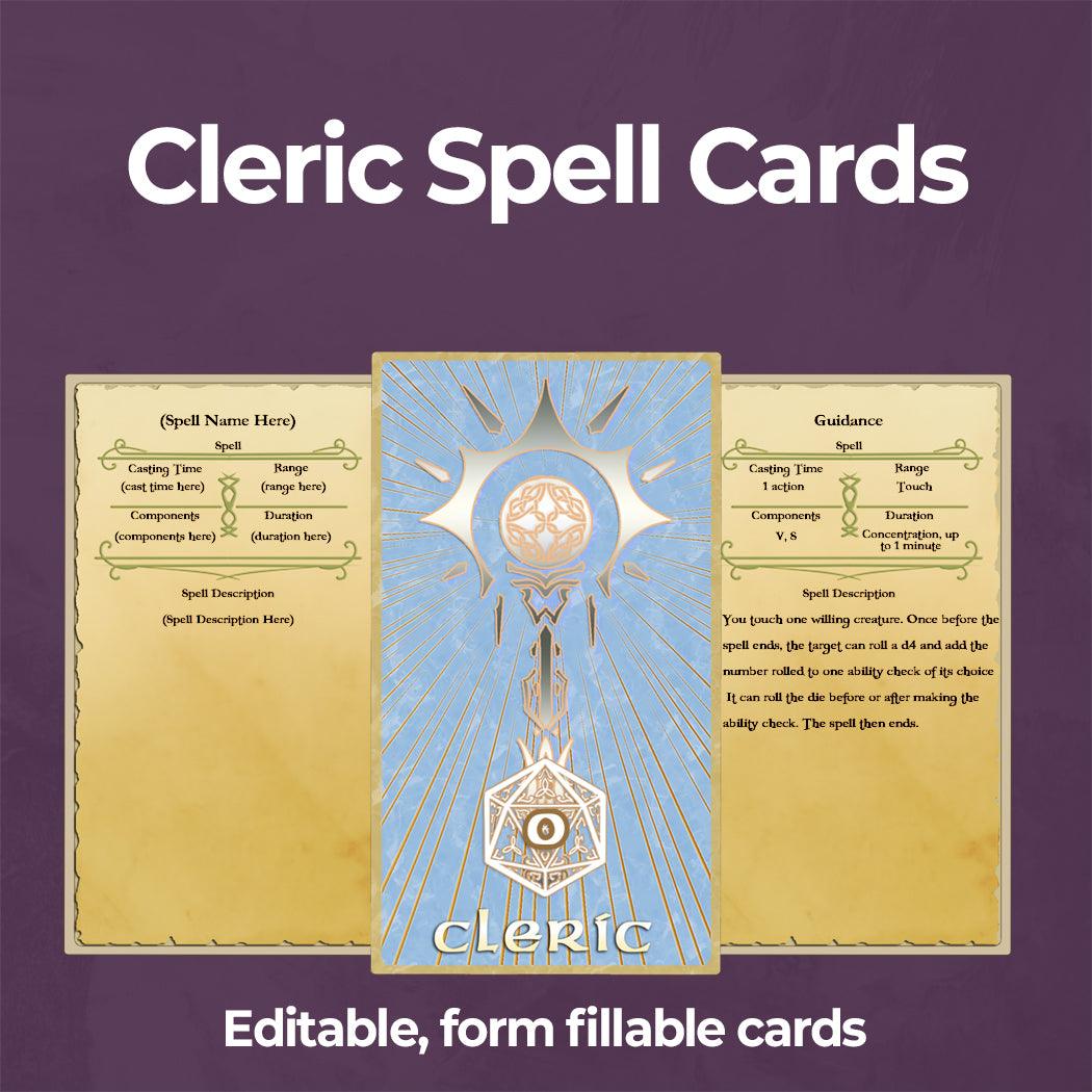 Cleric Spell Cards - Form Fillable Blank PDF - Armor Class