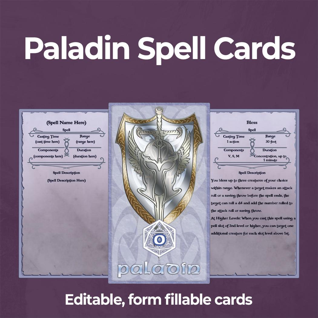 Paladin Spell Cards - Form Fillable Blank PDF - Armor Class