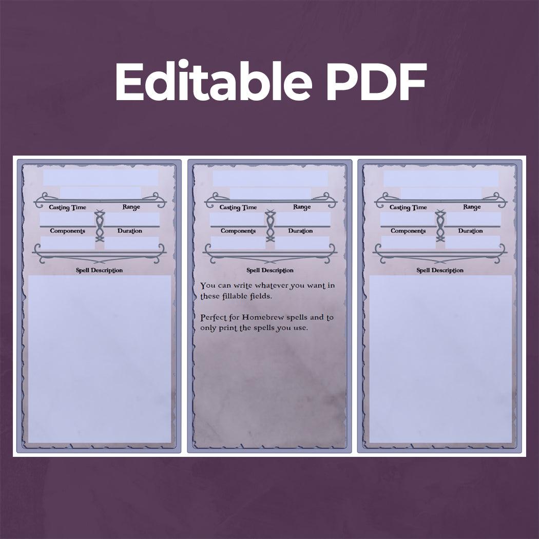 Paladin Spell Cards - Form Fillable Blank PDF - Armor Class