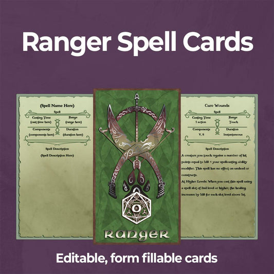 Ranger Spell Cards - Form Fillable Blank PDF - Armor Class