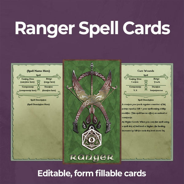 Ranger Spell Cards - D&D 5e Spell Cards - Fillable PDF