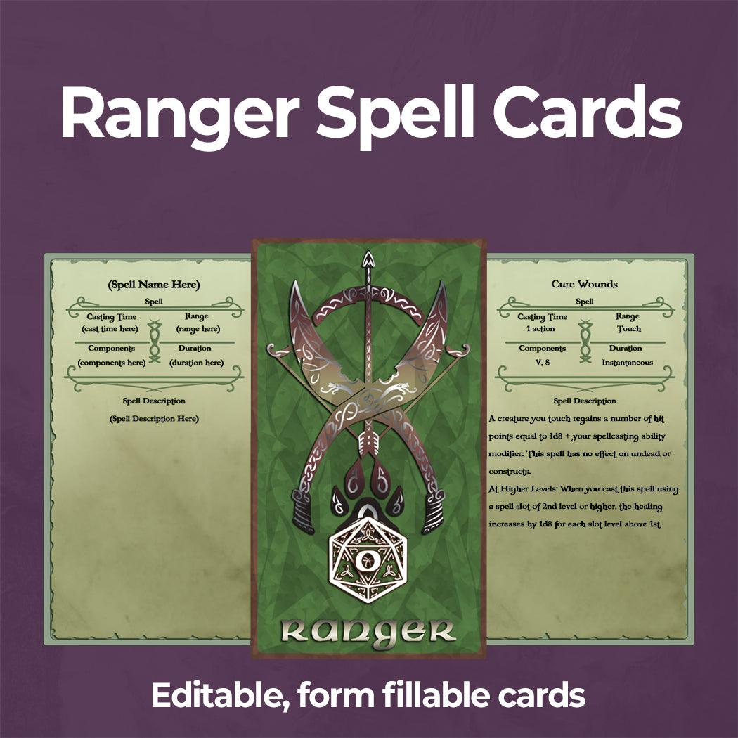 Ranger Spell Cards - Form Fillable Blank PDF - Armor Class