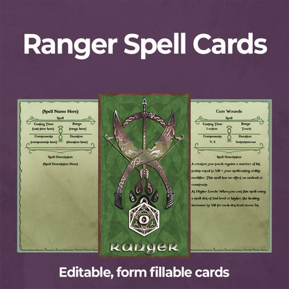 Ranger Spell Cards - Form Fillable Blank PDF - Armor Class