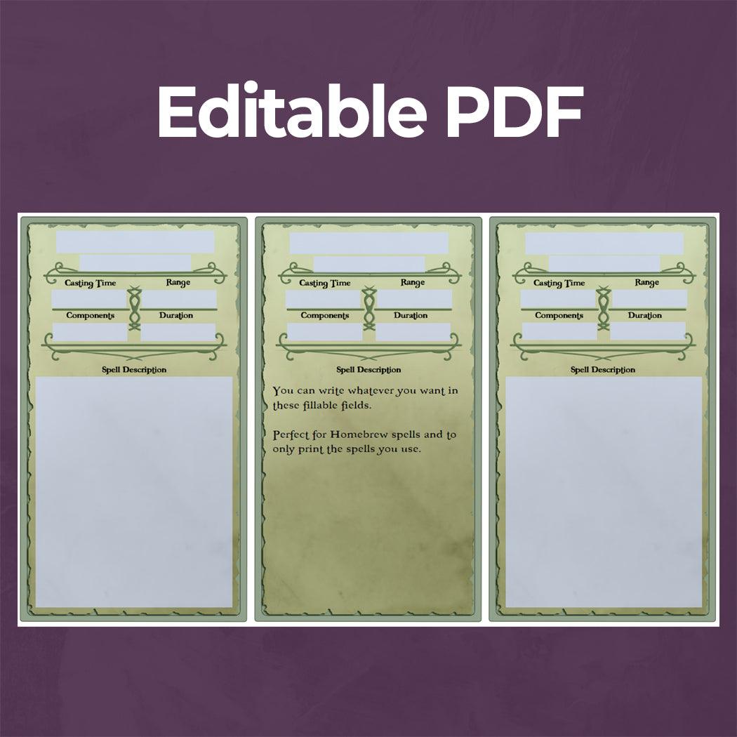 Ranger Spell Cards - Form Fillable Blank PDF - Armor Class