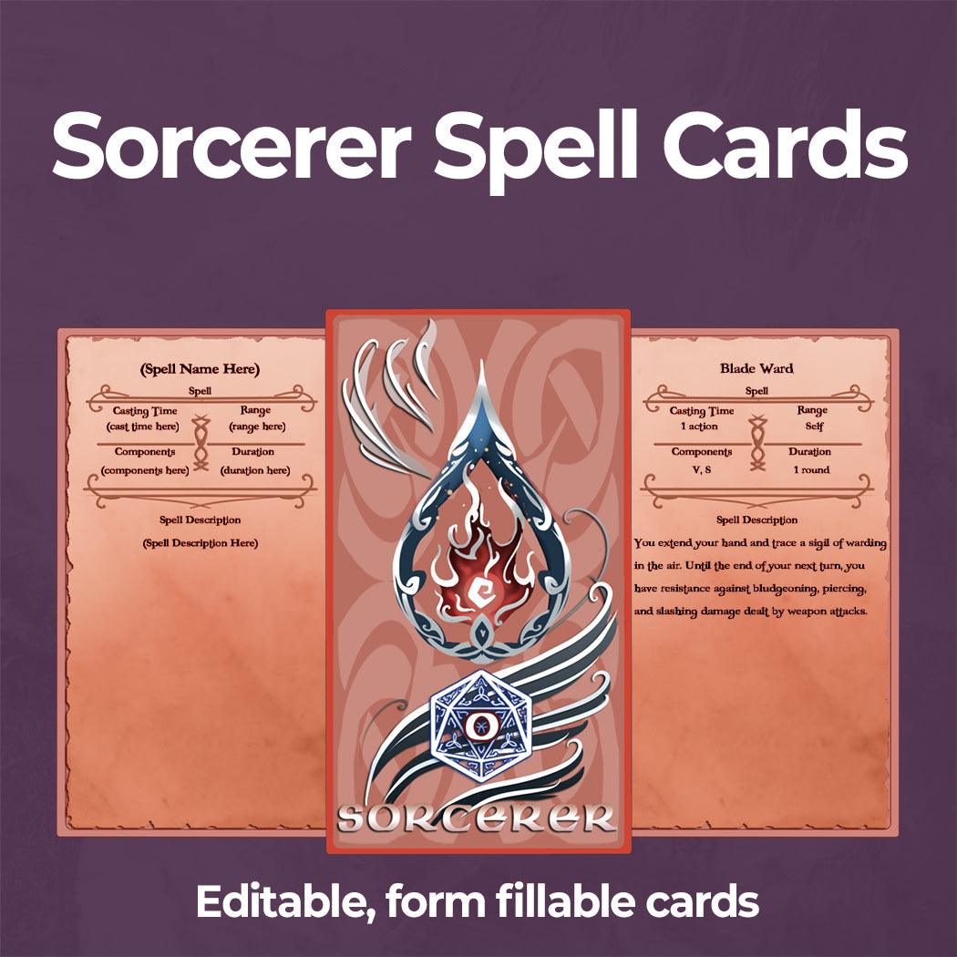 Sorcerer Spell Cards - D&D 5e Spell Cards - Fillable PDF – Armor Class