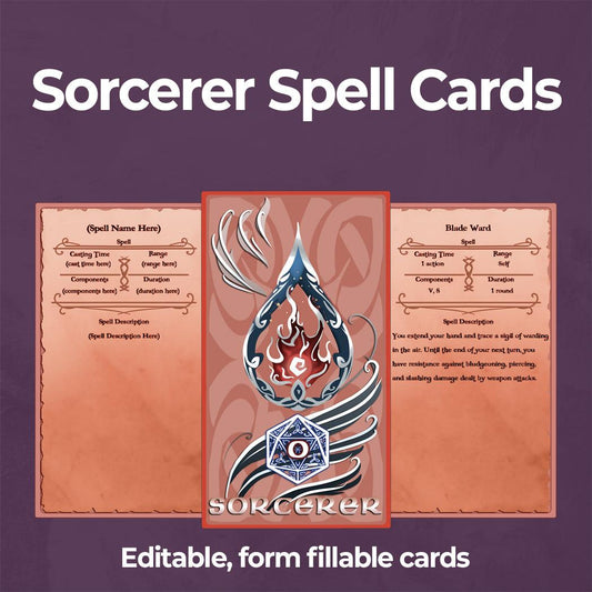 Sorcerer Spell Cards - Form Fillable Blank PDF - Armor Class