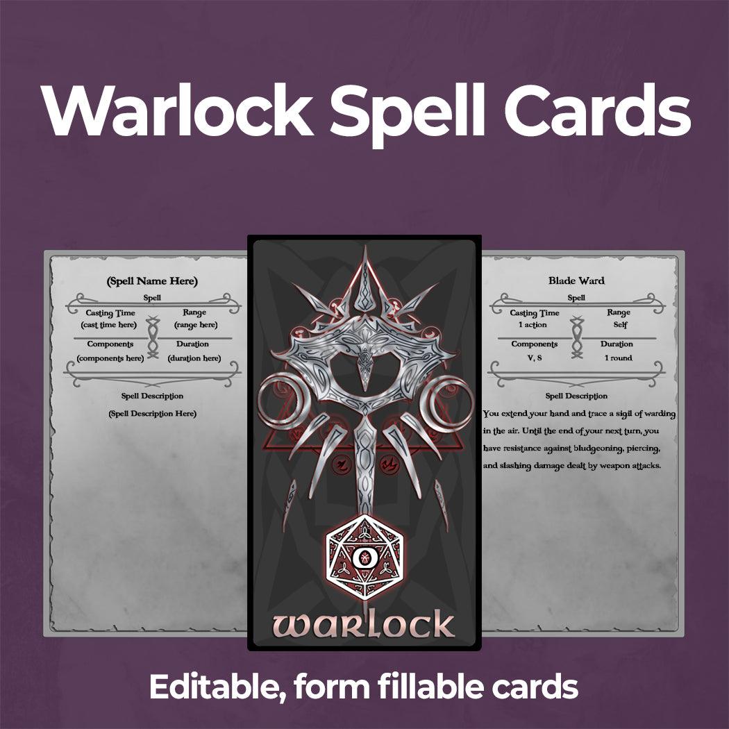 Warlock Spell Cards - Form Fillable Blank PDF - Armor Class